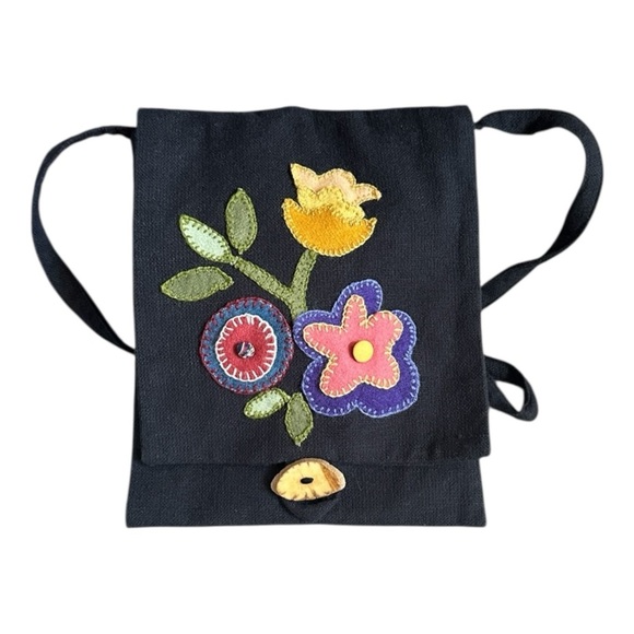 Moda Home Embroidered Floral Crossbody Bag – 100% Cotton, Boho Folk Style - Picture 1 of 7